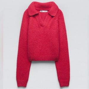 Zara Hot Pink Collared Cropped Sweater